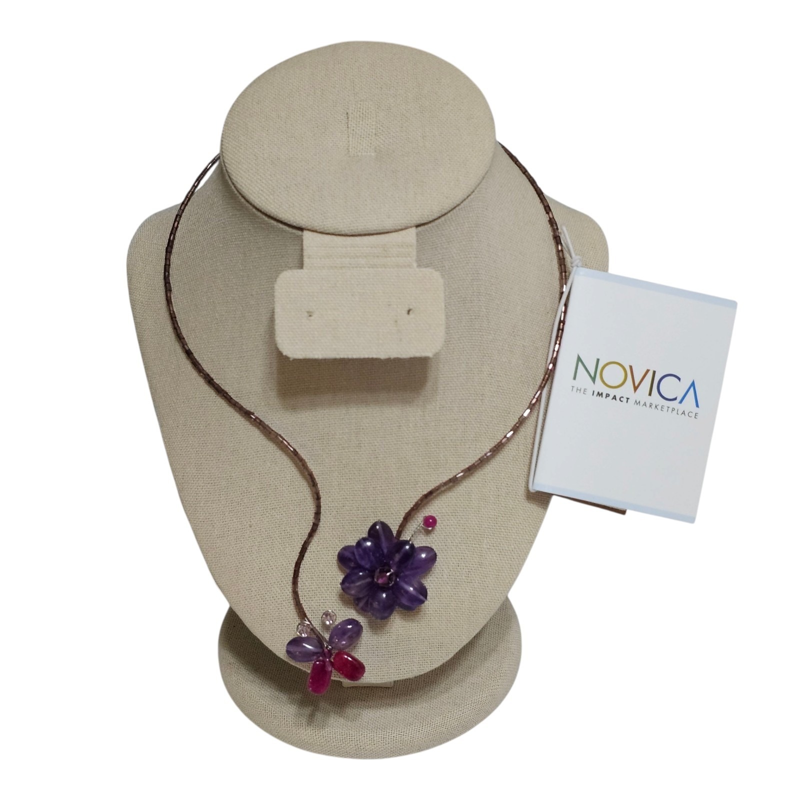 Nwt Novica Necklace Beaded Wrap Butterfly Violet Amethyst Quartzite Busarin 40$